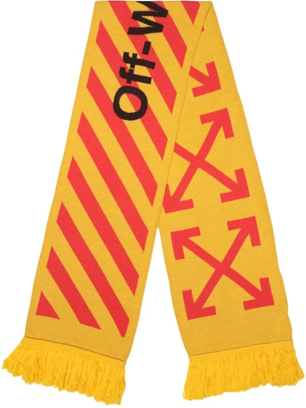 Off-White Fringed Logo Intarsia Knit Scarf Yellow Red Arrow Logo BNWOT